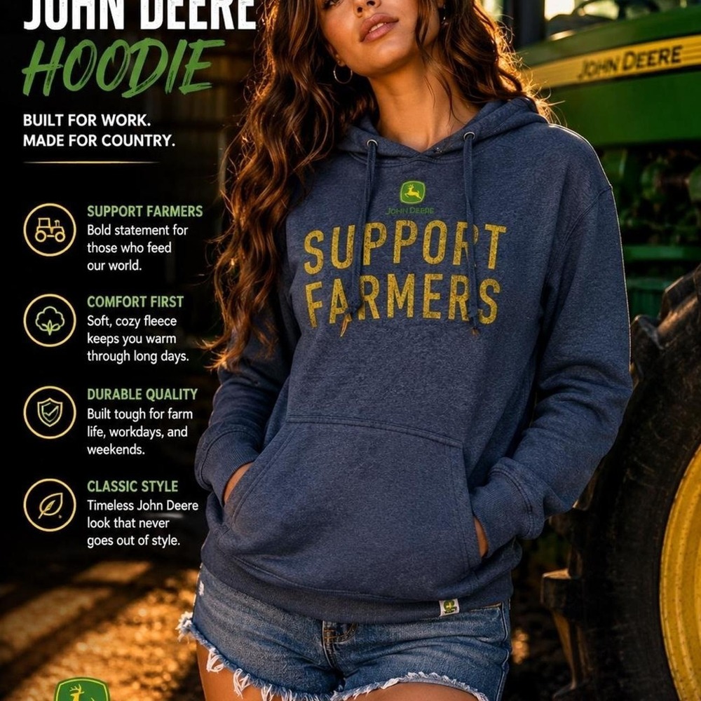 John Deere Graphic Hoodie Men's Medium Navy Blue Pullover Sweatshirt